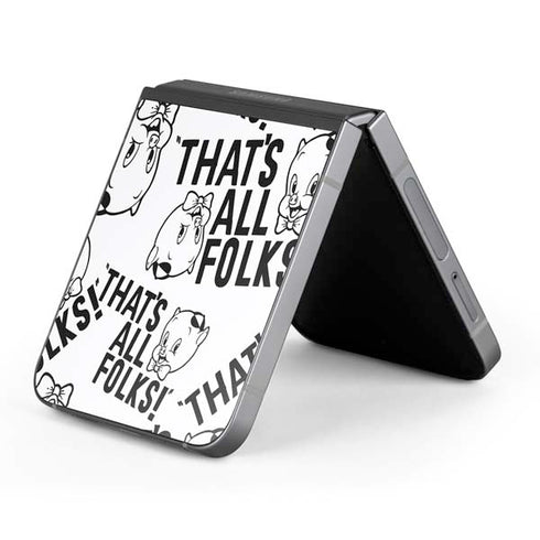 Looney Tunes Porky Pig Black and White Galaxy Z Flip6 Skin